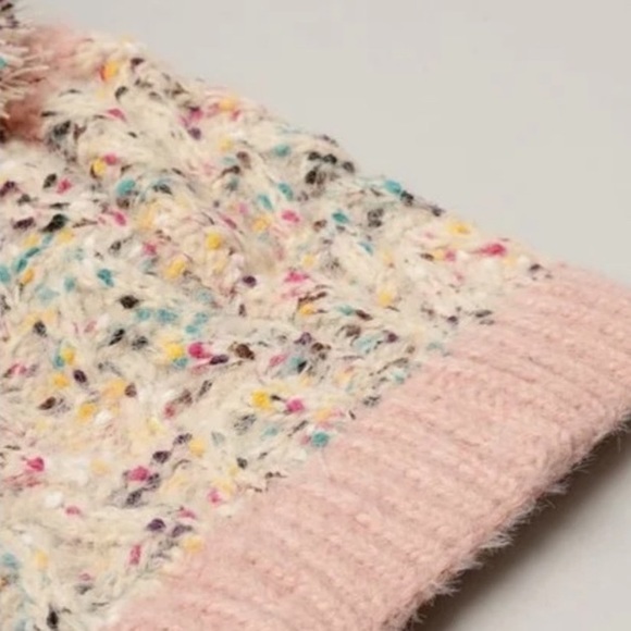 Confetti Beanie | Hat with Pom Pom | White | Pink | Multi-color - Picture 7 of 9